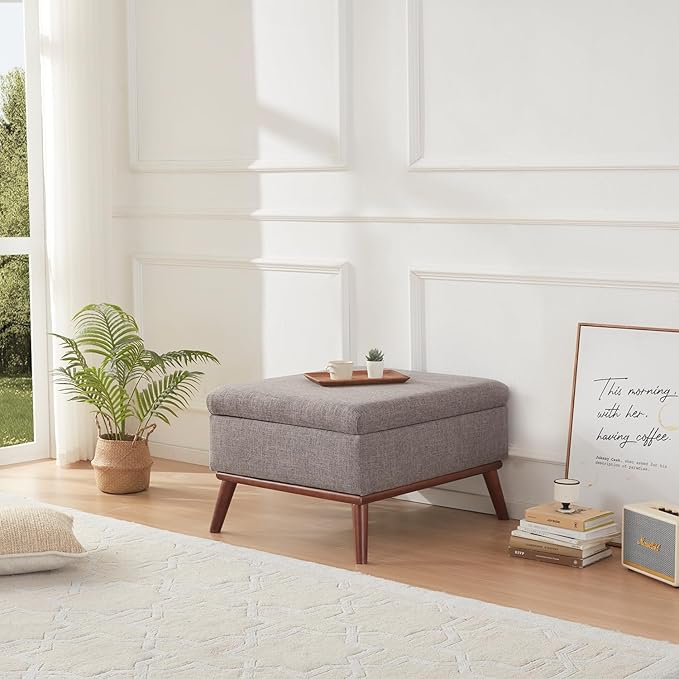 Kingfun 65" W Loveseat Sofa with Ottoman Coffee Table, Mid Century Modern Decor Love Seat Couches and Ottoman with Storage for Living Room, Button Tufted Upholstered Love Seats Furniture Set, Grey