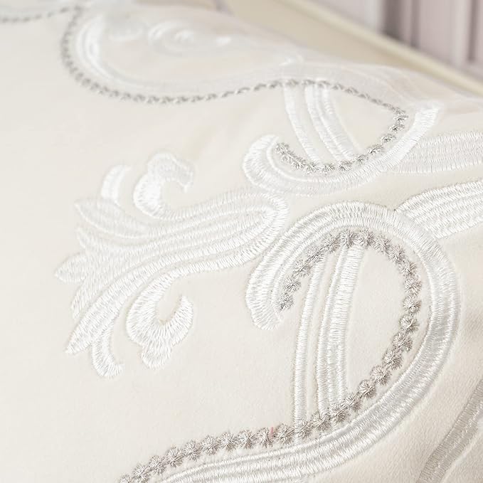 Aeckself European Floral Pillow Cover 18x18 Inch, Luxury Velvet Embroidered Decorative Throw Pillow Cover for Couch Bedroom Living Room, White Silver
