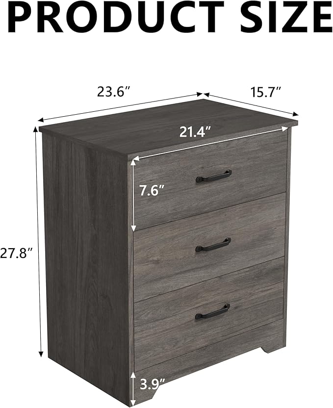 Farmhouse 3 Drawer Dresser, Small Wooden Chest of Drawers Classic White Dresser for Bedroom Living Room Entryway (Dark Gray, 3 Drawer)