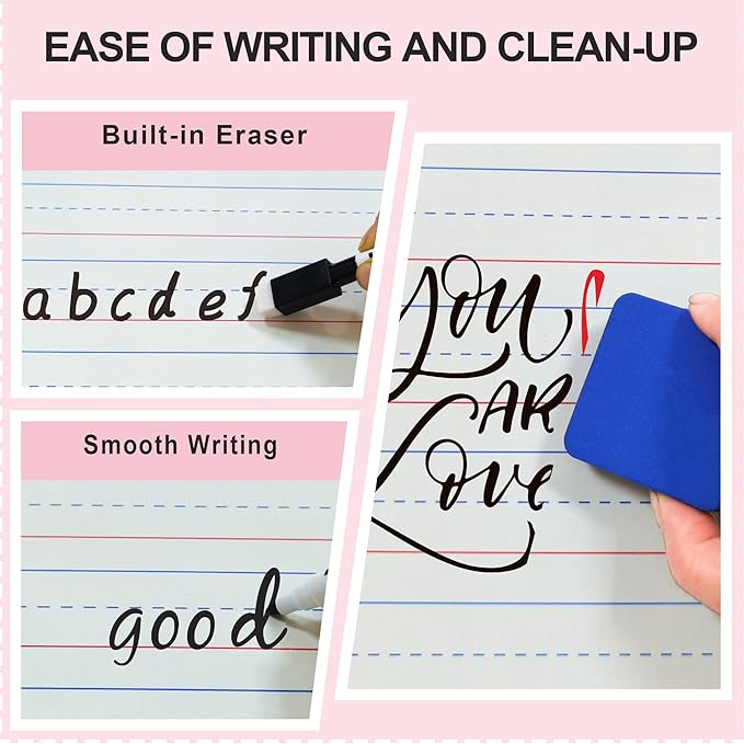 Set of 30 Dry Erase Boards, Double Sided Small Whiteboards with Lines for Kids, Students, Teacher & Classroom Pack, 9"x12" Mini Individual White Boards Lined for Writing with 30 Makers, 30 Erasers