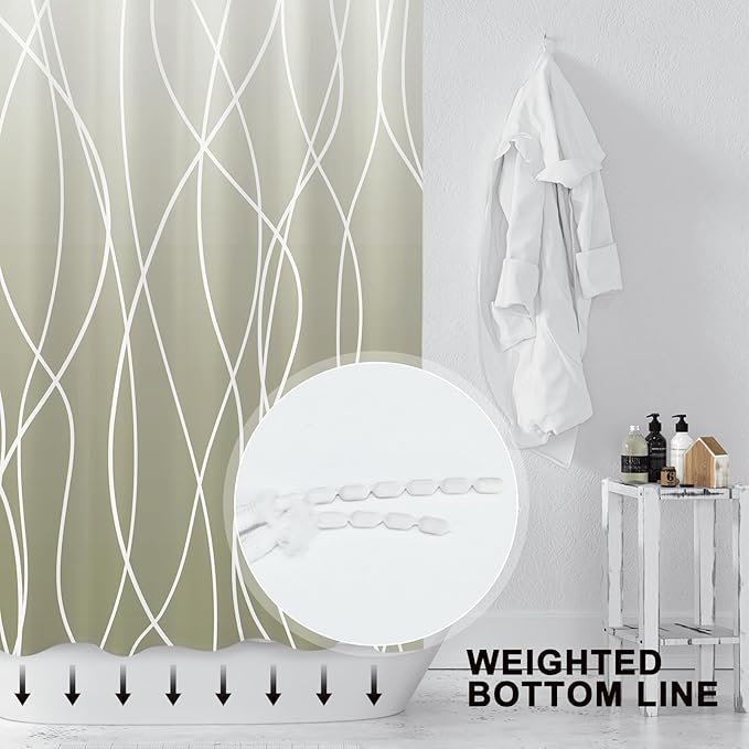 Punkray Striped Ombre Dark Green Polyester Shower Curtain for Bathroom with Hooks, Shower Curtains for Bathroom, Waterproof Bath Accessories Hotel Style - Machine Washable 72 x 72