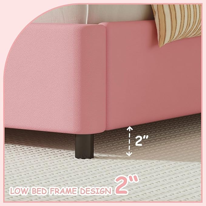 BarnFurin Twin Bed Frame with LED Lights, Twin Size Bed Frame with Cloud Headboard LED Lights, Cloud Bed with Headboard for Kids, No Box Spring Required, Easy Assembly, Pink