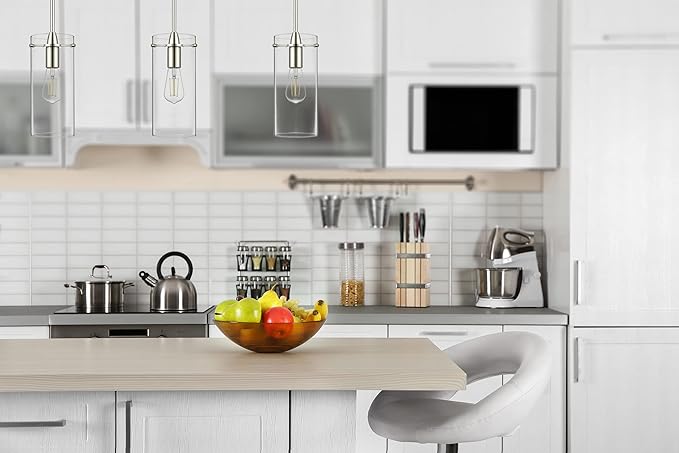 Brushed Nickel Pendant Lights Kitchen Island - Large Clear Glass Pendant Light Fixture