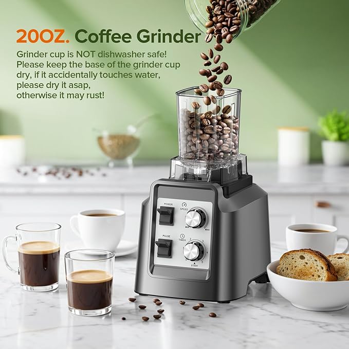 Blenders for Kitchen, Blender & Grinder Combo, Smoothie Blender, 68Oz Pitcher for Crushing Ice, Puree and Frozen Fruit with Autonomous Clean, BPA-Free