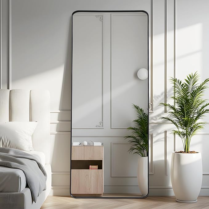 Rectangle Mirror Full Length 30" x 71" Large Floor Mirror Black Shadow Box Frame Wall Mounted for Home Decor Hanging Leaning Wall Full Body Dressing for Closet Bedroom