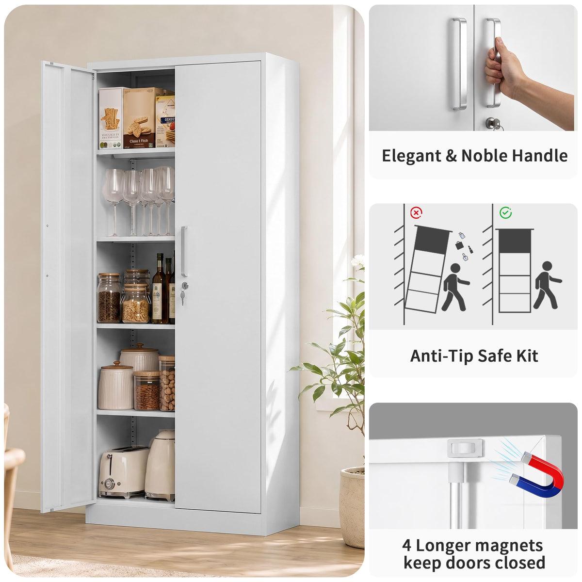 Tivostaral 71” Metal Kitchen Pantry Storage Cabinet with Adjustable Shelves