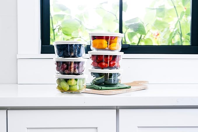 12-Piece Glass Food Storage Containers Set (6 Containers + 6 BPA-Free Lids) | 2-Cup, Leakproof | Microwave, Freezer, Oven & Dishwasher Safe | Ideal for Meal Prep & Pantry Organization
