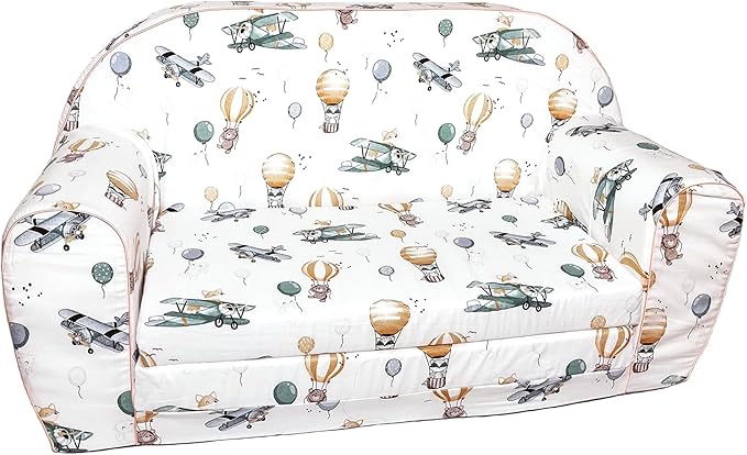 Delsit Kids 100% Cotton Loveseat Sofa, Hot Air Balloons, 30"W x 14"D x 17"H, Machine Washable