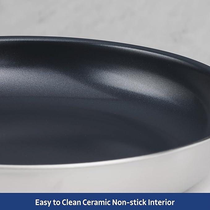 Tramontina Signature 8-Inch Tri-Ply Clad Stainless Steel Small Frying Pan with Ceramic Non Stick Interior, Induction-Ready Nonstick Skillet, Oven-Safe, Dishwasher-Safe