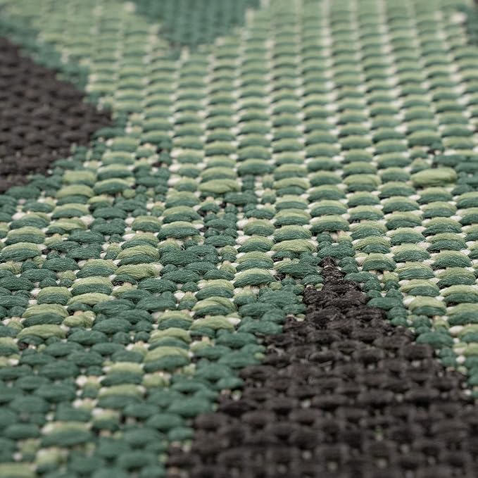 Tropical Outdoor Rug Palm Tree & Jungle Design Flatweave in Black Green, Size: 5'3" x 7'7"