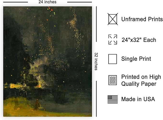 Poster Master Vintage Nocturne in Black and Gold Painting Poster - Retro The Falling Rocket Print - Abstract Art - Moody Art - Landscape Art - Office or Living Room Decor, 24x32 Unframed Wall Art