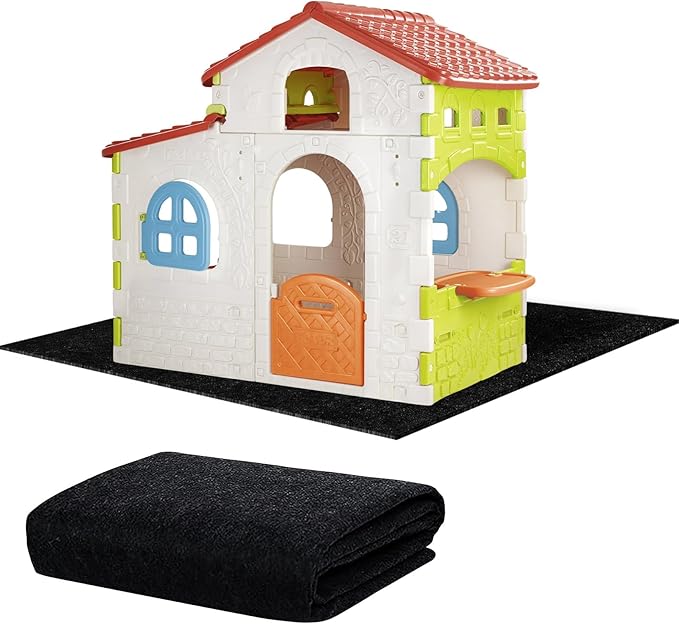 Outdoor Playhouse Mat - 53'' x 53'' Portable Outdoor Play House Activity Rug with Non Slip Backing Felt Outside Game House Play Mat Playhouse Pad Rug for Outside Home Floor