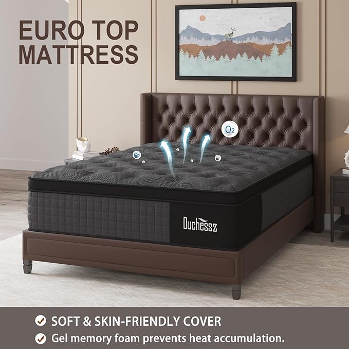 Full Mattress, 12 Inch Hybrid Mattresses Black with Gel Memory Foam and Individually Pocket Innerspring Euro Top Medium Firm for Motion Isolation, Edge Support