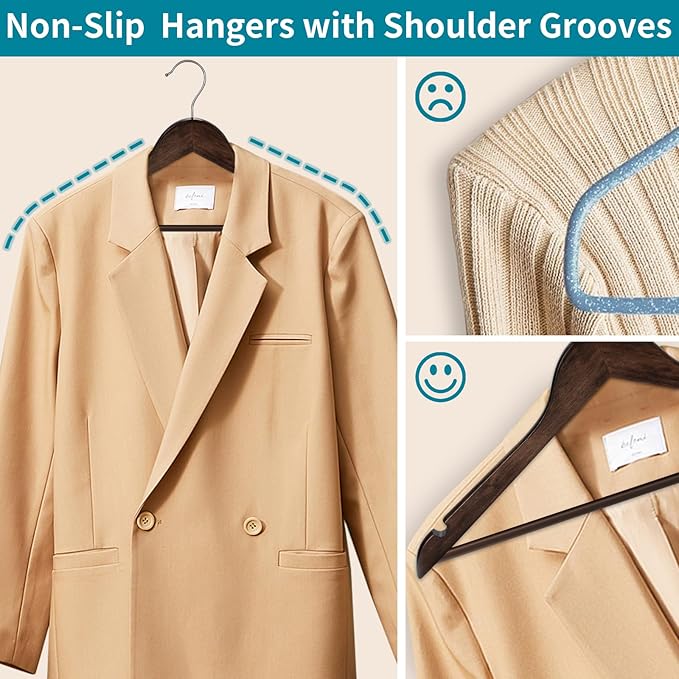30 Pack Wooden Coat Hangers, 360° Swivel Hook, Suit Hangers with Anti-Slip Notches, for Jackets, Shirts, Dress, Dark Walnut, UAWY0530H