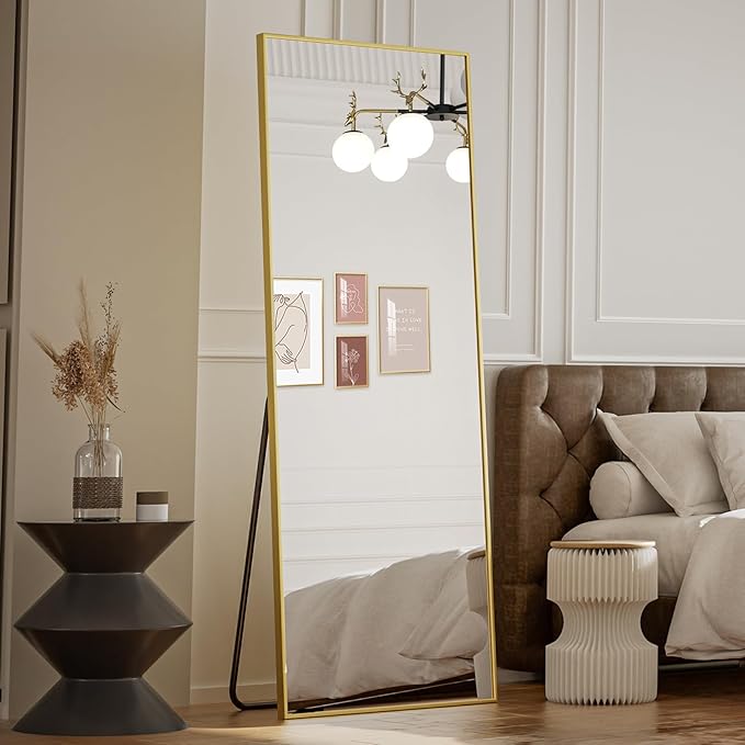 Koonmi 68"x22" Floor Mirror Full Length, Bedroom Floor Body Mirror with Stand, Gold Mirror, Leaning, Standing or Hanging Horizontally/Vertically