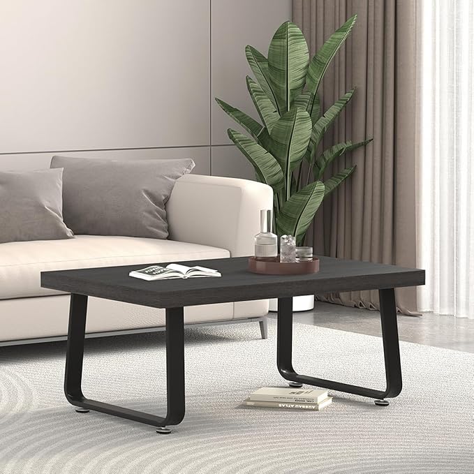 HSH Industrial Grey Coffee Table, Rustic Wood and Metal Living Room Table, Modern Minimalist Rectangle Oak Center Table, Farmhouse Cocktail Tea Table for Home Bedroom Kitchen, Dark Gray Oak, 39 Inch