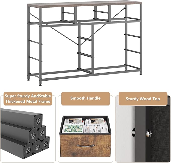 Jojoka Wide 10 Drawer Dresser,TV Stand Entertainment Center Fabric Storage Dressers Drawers for Bedroom, Hallway, Nursery, Closets, Steel Frame, Wood Top (Rustic)