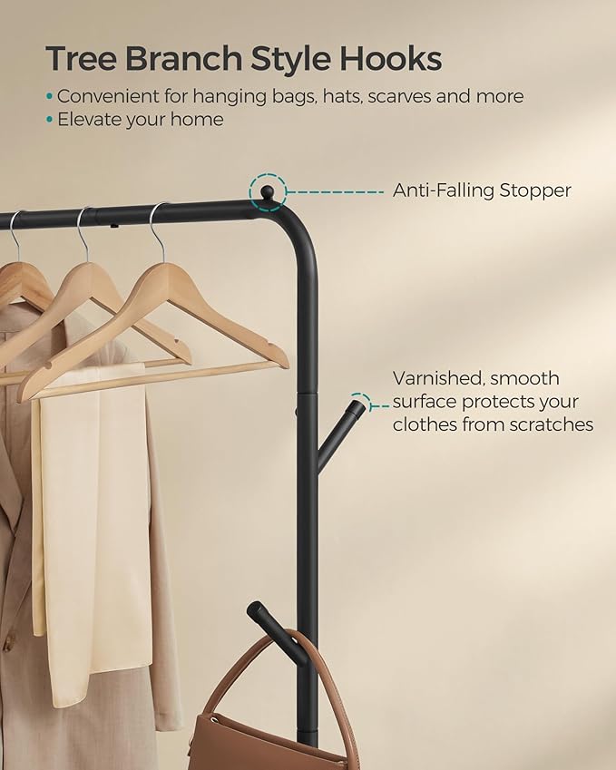 SONGMICS Clothes Rack, Clothing Rack for Hanging Clothes with Wheels, Garment Rack, Metal Frame, 110 lb Max. Total Load, 40.7 Inches Wide, Clothes Storage and Display, Black UHSR131B01