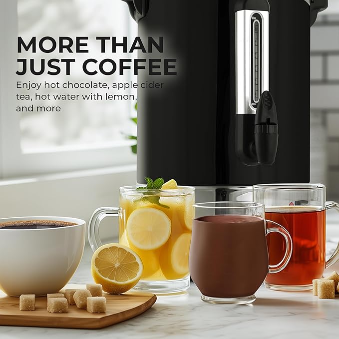 Zulay Commercial Coffee Maker Machine Urn - Large Percolator Pot Dispenser With Double-Wall Stainless Steel, Quick Brew, Stays Hot - Also for Water, Tea, Beverage at Events & Catering - 50 Cup Black