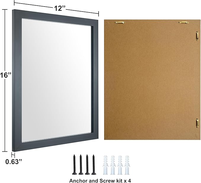 BOMINICA Rectangular Wall Mirror Framed Decorative Mirror 12” x 16” for Bathroom, Living Room, Vanity, Black