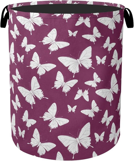 Purple Butterfly Silhouette Laundry Basket with Handles - Extra Large Foldable Hamper for Bathroom/Laundry/Bedroom/Dorm, Washable Fabric Storage Bin