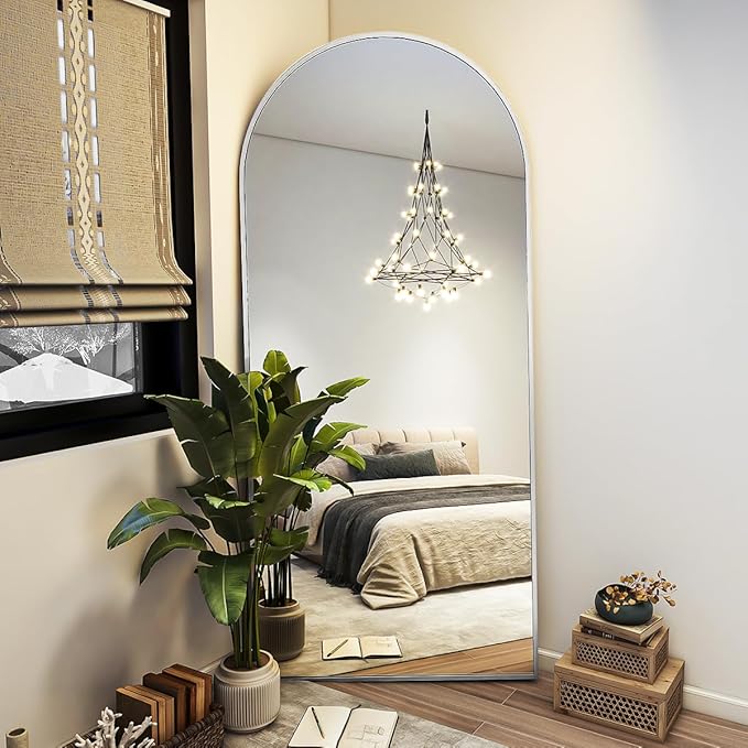 BEAUTYPEAK 71"x26" Arch Full Body Floor Mirror, Full Length Mirror Hanging or Leaning Arched-Top, Wall Mirrors with Stand for Bedroom, Dressing Room, Silver
