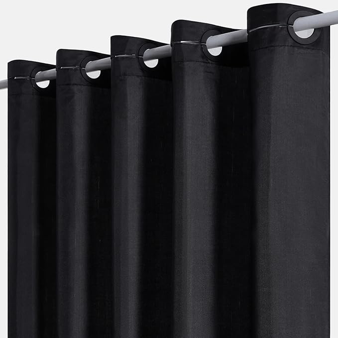 Extra Wide No Hook Black Shower Curtain 108x72 Inch,Polyester Fabric Waterproof Shower Curtain Liner with 14 Plastic Split Grommets,Washable Shower Curtains for Bathroom Hotel Spa Luxury