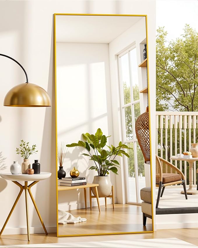 Suidia Full Length Mirror, 71"x32" Floor Standing Mirror Freestanding, Full Body Mirrors with Stand for Bedroom, Hanging Mounted for Living Room Cloakroom, Gold, Rectangular Style
