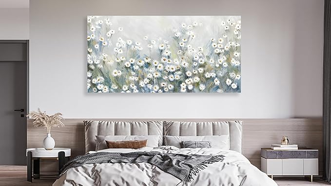 NINEASO Abstract Flowers Canvas Wall Art - Elegant Daisy Pictures White Yellow Wildflower Wall Decor Modern Botanical Painting Print Artwork for Living Room Bedroom Home Office Decor 20" x 40"