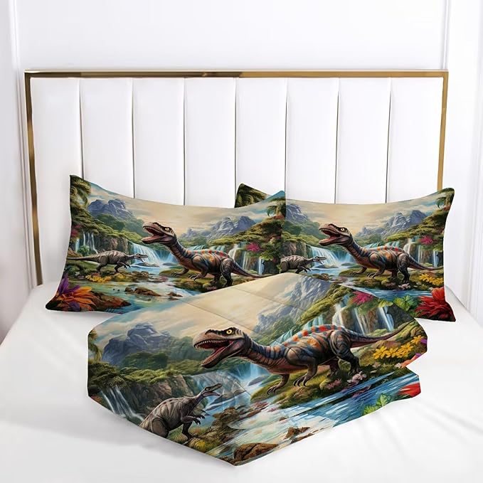 King Size Kids Dinosaur Bedding Set - 3 Piece Microfiber Dinosaur Comforter Set for Boys & Home Decor