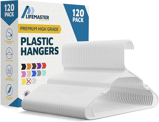 Plastic Clothes Hanger Set - 120 Pieces Versatile, Lightweight, Space-Saving, Non-Slip, Slim Designed, Dry and Wet Clothes Hanger Set - White