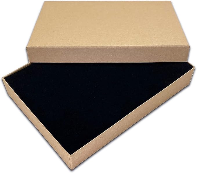 TheDisplayGuys - 12-Pack Cardboard Kraft Paper Jewelry Gift Boxes w. Velvet Padding - Necklace/Pendant - Kraft Brown - #53 (5.4" x 3.9" x 1.0")
