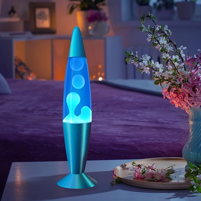 JAMBO 16" Beautiful Lamp- Blue with White/Blue Wax, Relaxing Liquid Light, Night Light Nightlight, Home Decor Living Room Office Bedroom Lamp for Adults Teens Kids, Magma Motion