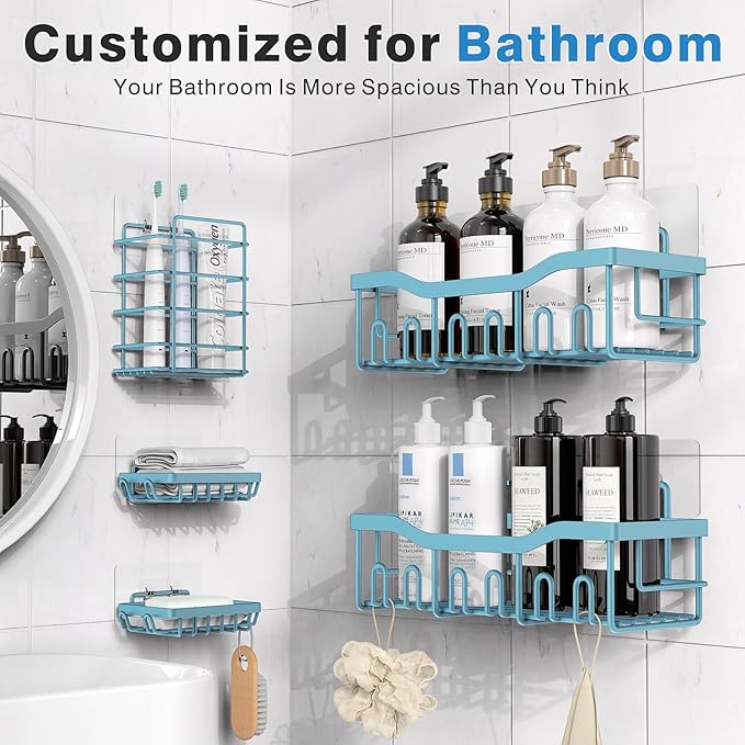 5-Pack Rustproof Stainless Steel Shower Caddy – No Drill Adhesive Bathroom Organizer with Large Capacity, Spacious Shower Shelves for Inside Shower, Kitchen & Home Decor Storage-XL Size
