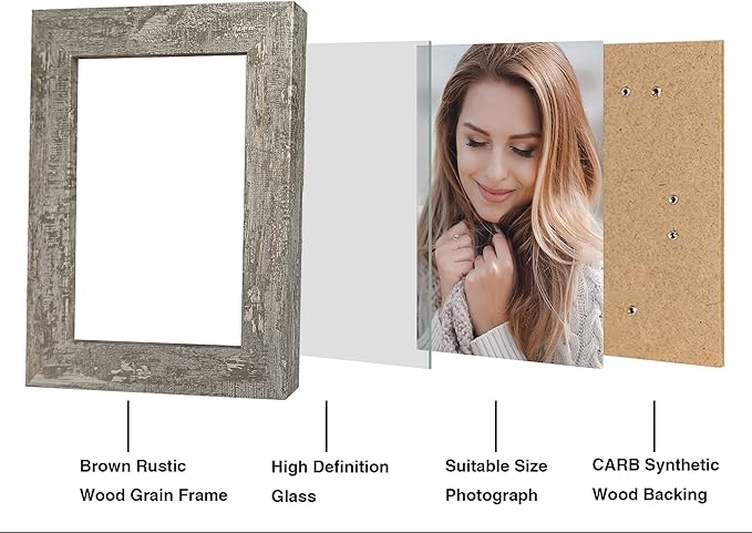 5x7 Picture Frame Set of 4, High Definition Glass Distressed Moss Green Frame, 5 x 7 Photo Frames for Tabletop Display and Wall Mounting