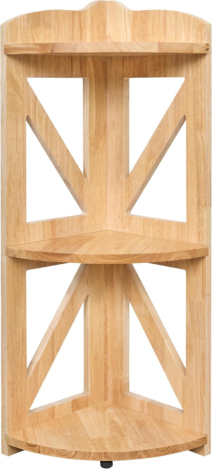 Corner Shelf Stand, Corner Bookshelf, Small Corner Shelves by Natural Wood, Plant Stand, Corner Bookcase for Living Room, Home Office, Bedroom, (Natural, 3 Tier)