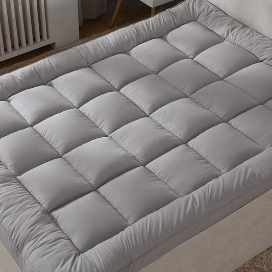 Soft Pillow Top Mattress Topper King for Firm Mattress - Grey, Extra Thick Plush Bed Topper for Back Pain with 100% Cotton Cover, Overfilled Soft Mattress Pad Cover Fit to 6”-22” Mattress.