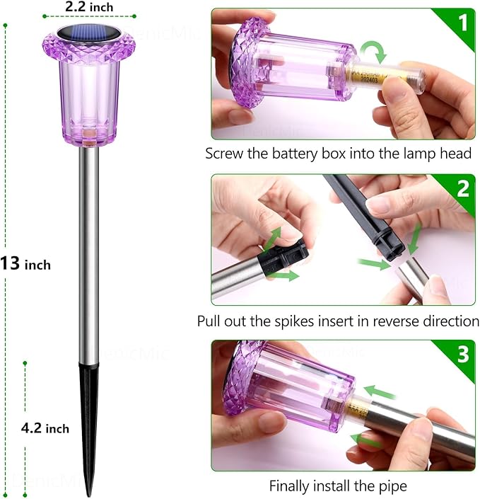 DenicMic Halloween Solar Lights Outdoor 15 Pack Purple LED Waterproof Yard Garden Patio Backyard Pathway Walkway Landscape Lawn Outside Halloween Decorations Outdoor