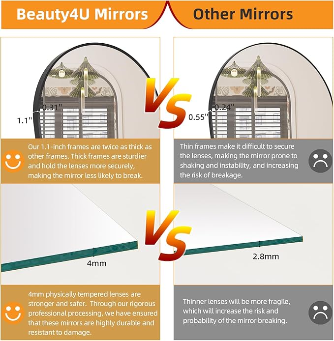 Beauty4U 71" x 32" Arch Full-Length Mirror, Black Metal Frame, Free Standing & Hanging Mounted for Living Room & Bedroom
