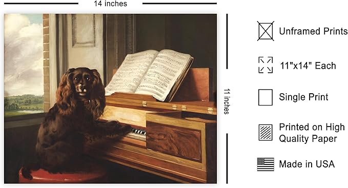 Poster Master Vintage Portrait of Extraordinary Musical Dog - Retro Print - Puppy and Piano Art - Animal Lover - Living Room or Office Decor - 11x14 UNFRAMED Wall Art