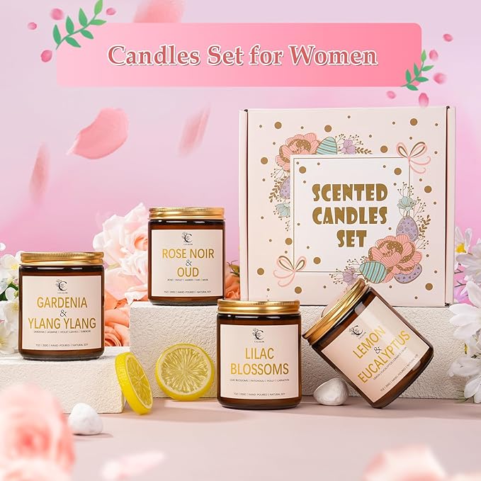 Soy Jar Candle,Premium Natural Soy Wax Blend with Lemon & Eucalyptus,Long-Lasting Aromatherapy Scented Candle for Bedroom & Living Room,7oz Reusable Container with Lid, Birthday Gift for Her Women