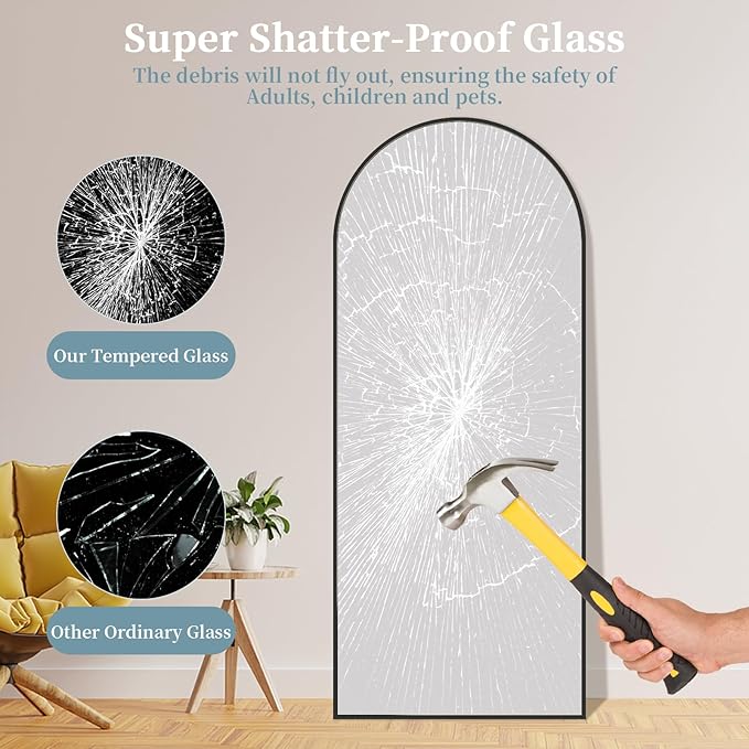 Full Length Mirror with Stand, 58"x18" Arched Full Body Mirror, Large Stand Up Aluminum Frame Floor Freestanding Hanging Leaning Mounted for Bedroom Living Room Entryway Black