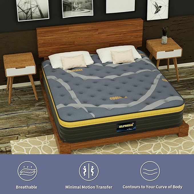 Elfreda Full Mattress, 12 inch Pillow Top Hybrid Mattress, Memory Foam and Pocket Spring Firm, Supportive & Pressure Relief Full Size in a Bag