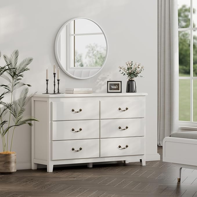 Farmhouse Dresser for Bedroom, Dressers & Chests of Drawers with Large Drawer, Wooden Tall Rustic Dresser for Bedroom