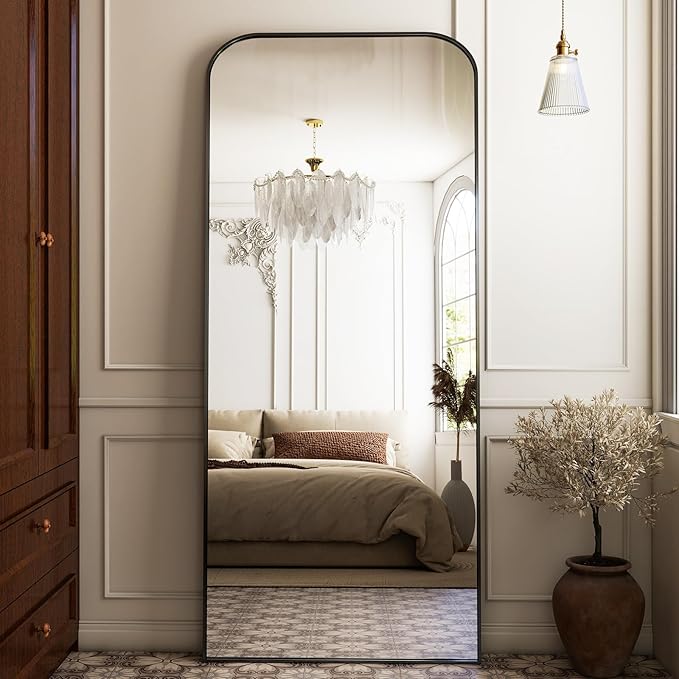 HARRITPURE 28"x71" Full Length Mirror Floor Mirrors Freestanding Hanging or Leaning Large Mirrors Full Body Mirror with Stand for Cloakroom, Bedroom, Living Room, Black