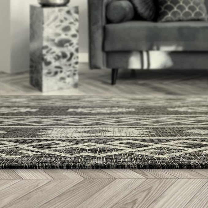 Antep Rugs Patio 6x9 Outdoor/Indoor Southwest Aztec Native Area Rug (Gray, 6'7" x 9')