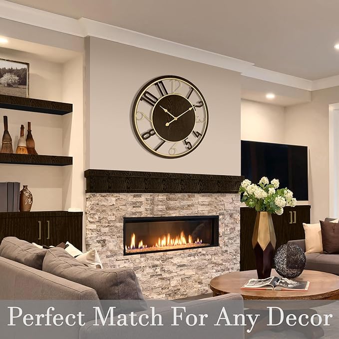 Sorbus 24-Inch Large Wall Clock – Wooden Decorative Clock for Living Room, Kitchen, Bedroom, Office – Easy to Hang Analog Wall Art (Brown)