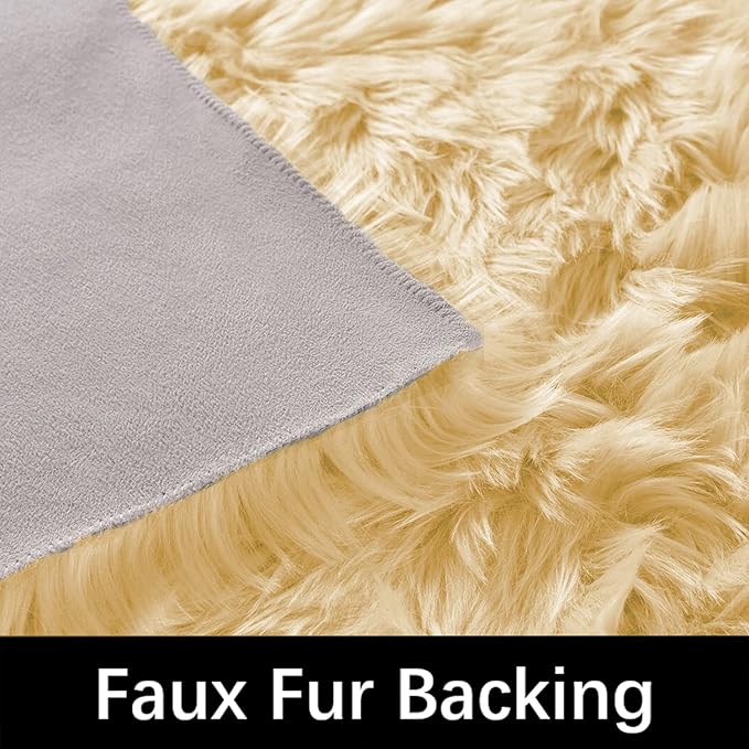 Latepis Yellow Runner 2x6 Fluffy Rug Faux Sheepskin Fur Rug for Bedroom Living Room Décor Cushion Fuzzy Boho Rugs, Runner