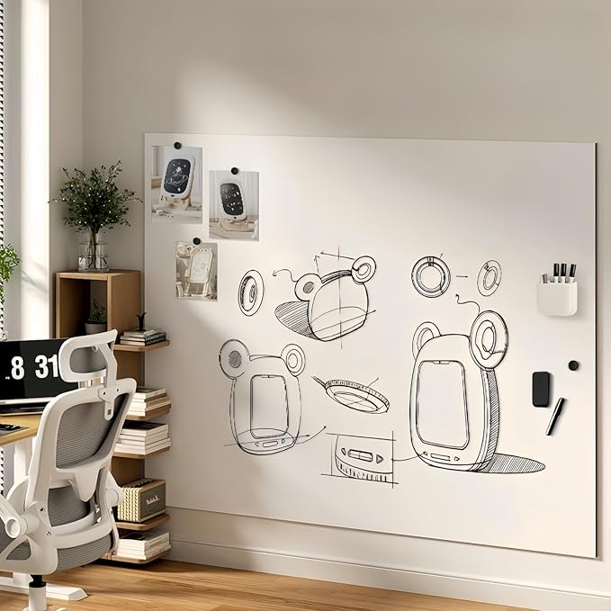 Magnetic Dry Erase Whiteboard 42"x24"- Self-Adhesive Flexible Wall Board Kit with 11 Markers, 6 Magnets, Magnetic Eraser & Holder - Ultra Smooth Writing,Effortless Clean for Office, Home, School