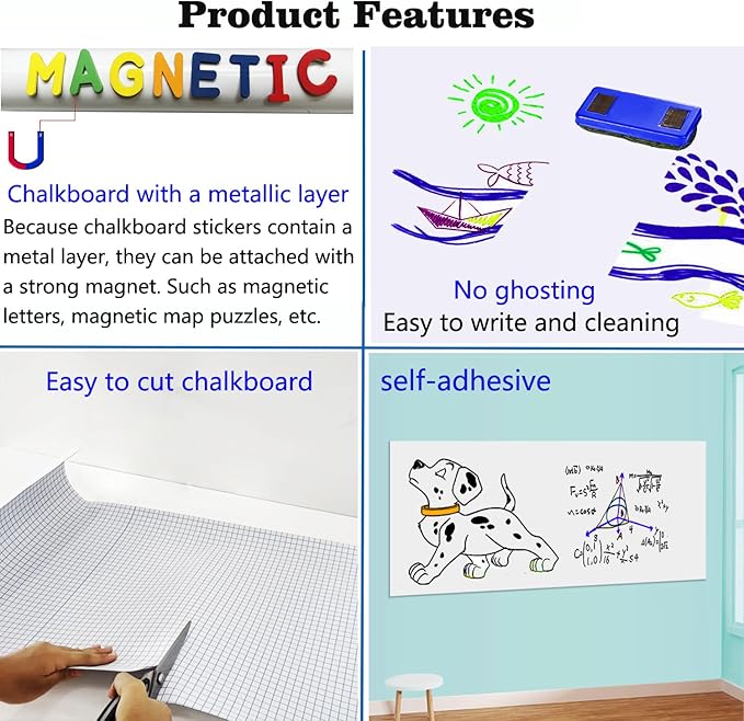 2 Pcs Magnetic Dry Erase White Board Contact Paper for Wall 40"x 18" Adhesive Whiteboard Sticker Roll with 53 Magnet Letters for Kids Peel and Stick Whiteboard Wallpaper Magnetic Pain